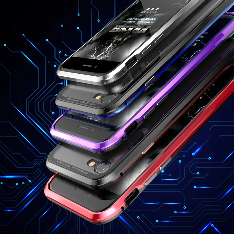 Magnetic Adsorption Case For Iphone X 8 7 Plus Clear Tempered Glass + Built-in Magnet Case For Iphone 10 Metal Ultra Cover Back  (19)