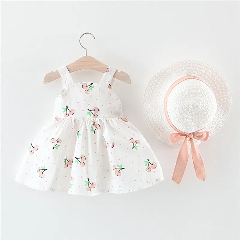 Telotuny/детская одежда; одежда для маленьких девочек; летняя праздничная одежда для девочек; платье принцессы в вишневый горошек; Одежда с бантом и шляпой