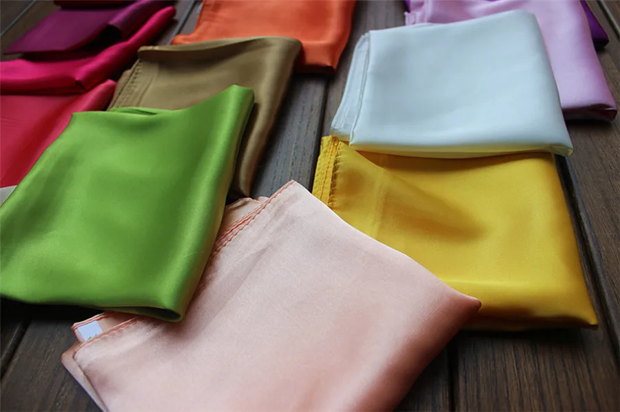 [Lakysilk] Шелковый атласный шарф для волос женские квадратные маленькие шарфы однотонные шейные платки дамская сумочка аксессуары платок ободки