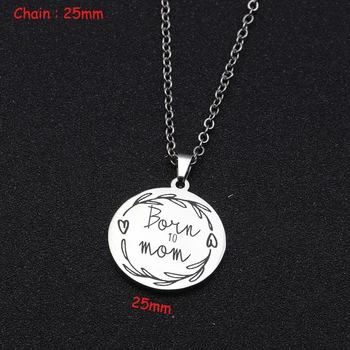 

Mirror Style Necklace For Mother's Day Gift Engraved Born To Mom Necklace Trendy Jewelry Women Exclusive Charm Tag