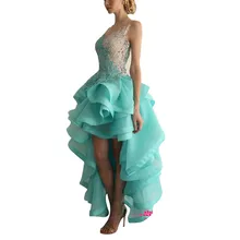 2016 v-ausschnitt Aymmetric Organza Cocktailkleider mit Perlen Appliques Knielangen Ballkleider Nach Maß
