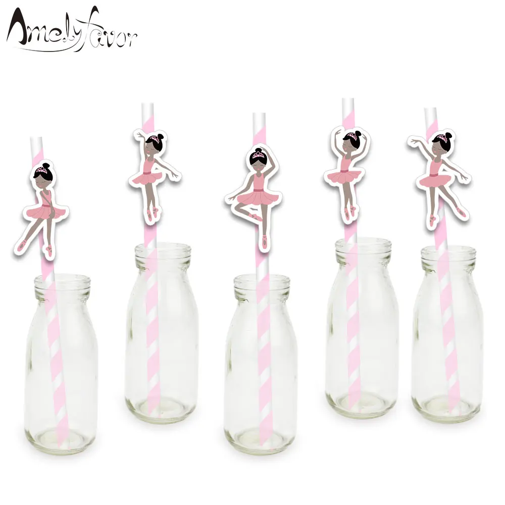 

Ballerinas Theme Party Paper Straws African American Ballet Girls Drinking Straws Event Birthday Party Decorations Supplies