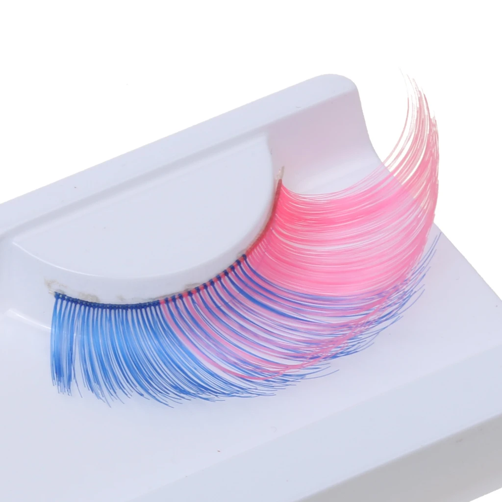 1 Pair Long Exaggerated False Eyelashes Costume Party Halloween Blue+Pink Look Bright & Attractive Made Of Soft Fiber