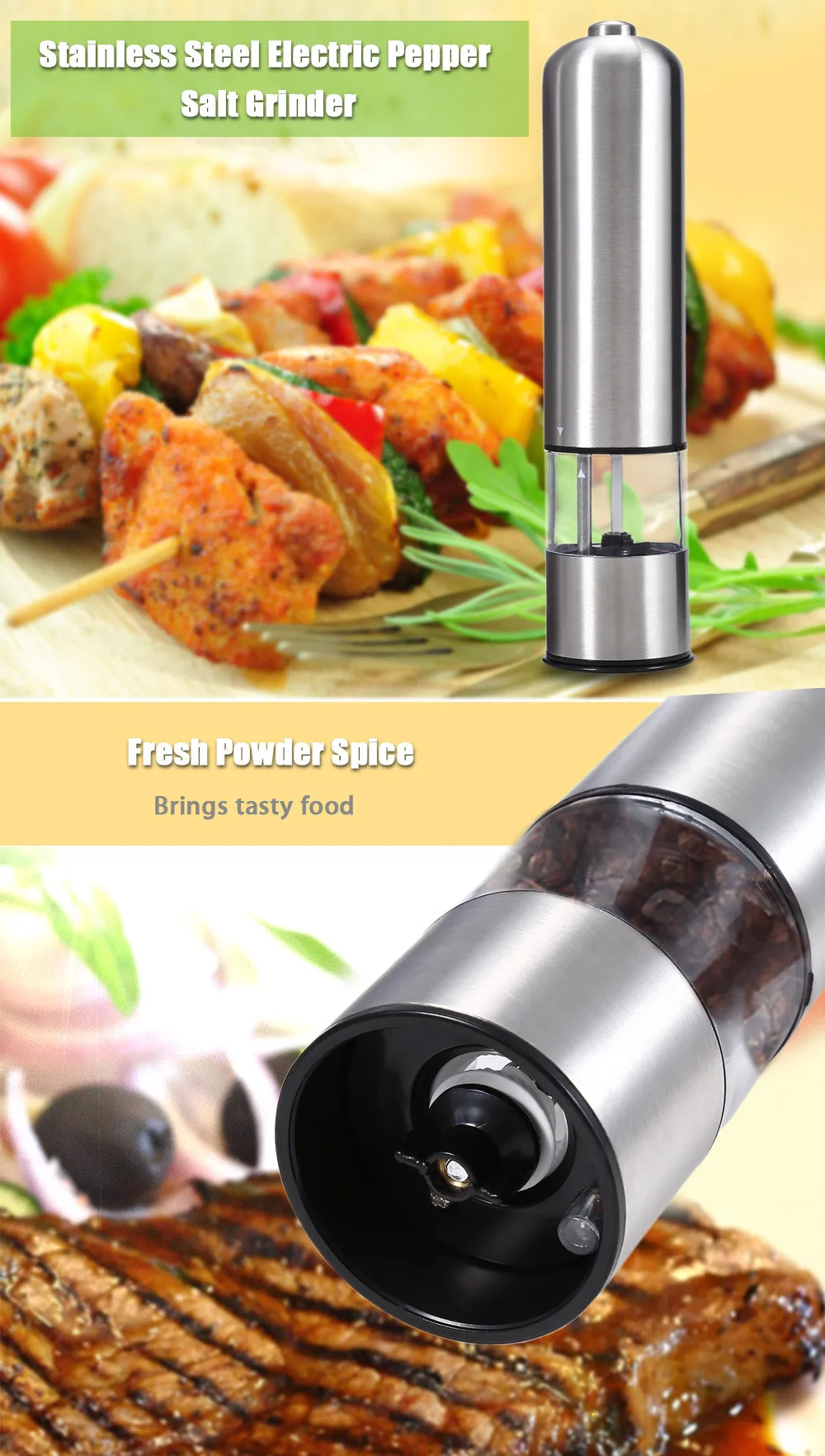 Kitchen Tools Stainless Steel Portable Electric Pepper Grinder Muller Pepper Mill with Light Seasoning Grinding Kitchen Tools01