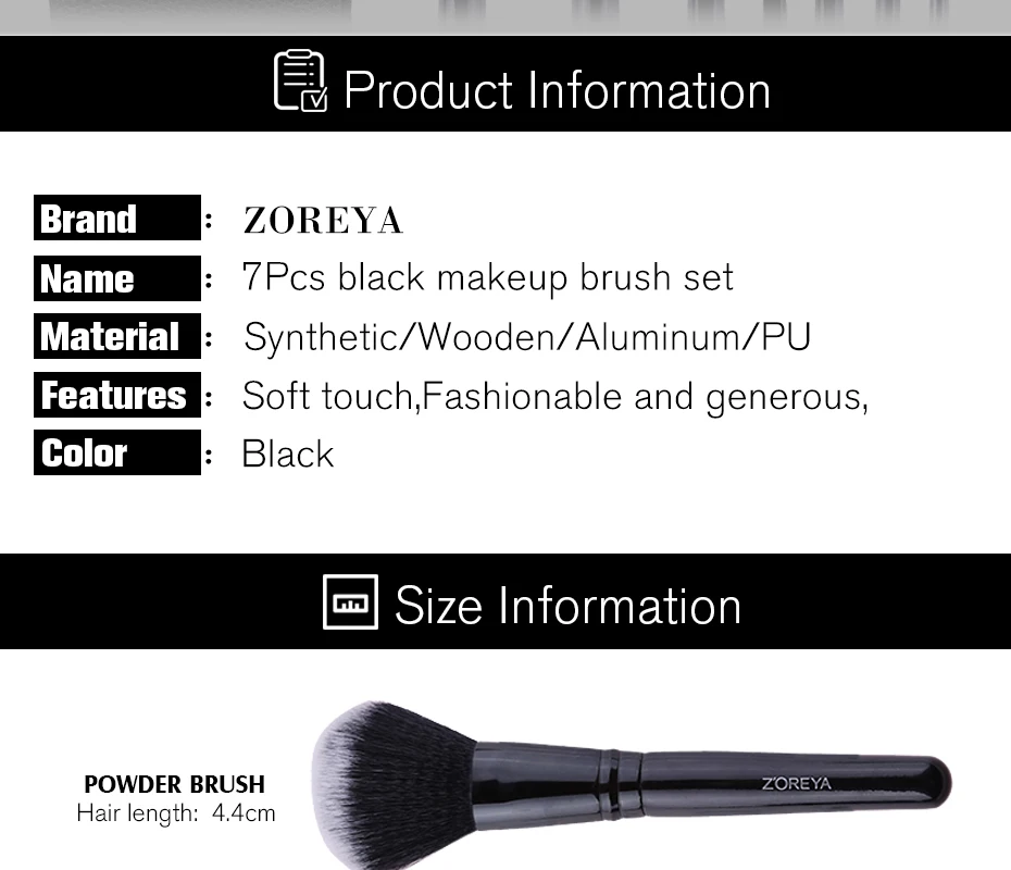 Sombra para os Olhos Conjunto de Cosméticos Zoreya Marca Preto Angulado Blush Crueldade Livre Maquiagem Escovas Confortável Sintético pó Corretivo 7 Pçs 2 maquiagem escovas confortável sintético pó sombra para