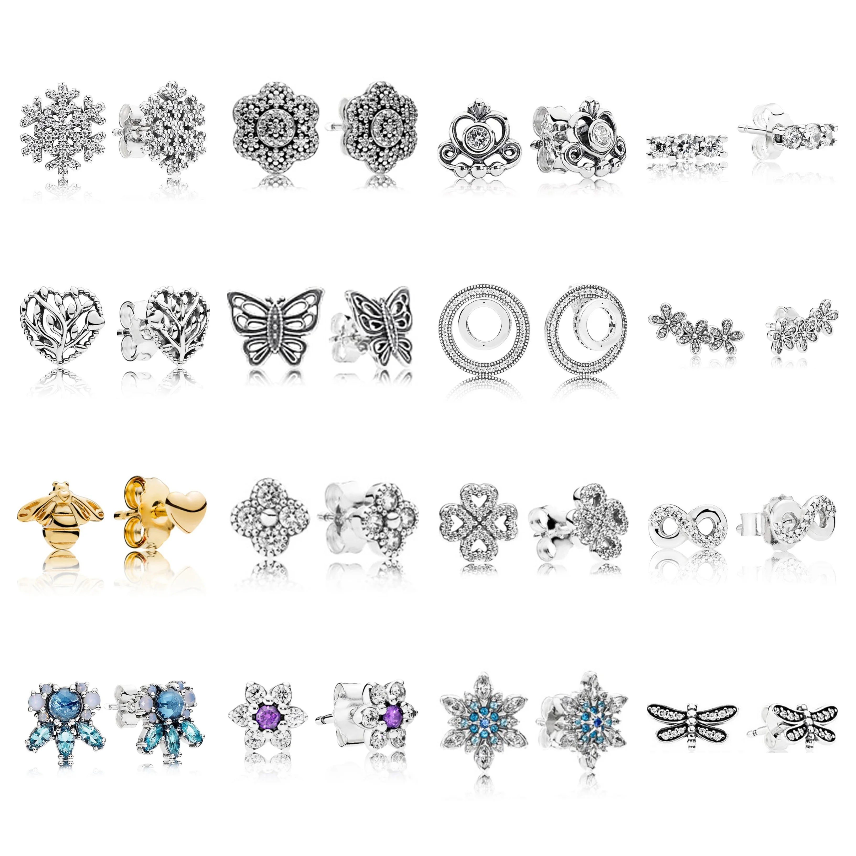 Подлинная 925 пробы Серебряная бабочка пчела Снежинка прекрасные ослепительные серьги-гвоздики подходят к Европейскому Шарму ювелирные изделия