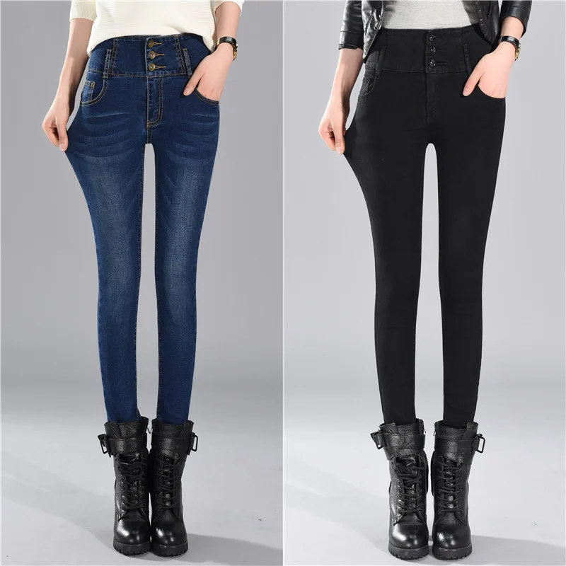 Новинка 2019, модные женские джинсы размера плюс с высокой талией, повседневные обтягивающие Эластичные Обтягивающие джинсы-карандаш