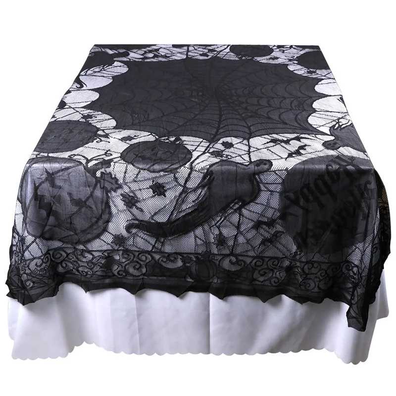 

OurWarm 1pc Halloween Decoration Spider Web Lace Tablecloth Table Cover with Pumpkin Bat Ghost Design Scary Halloween Props
