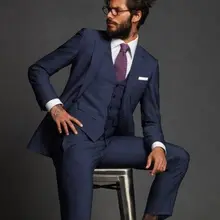 Новое поступление темно-синие смокинги для жениха 3 шт. мужские свадебные вечерние костюмы на выпускной индивидуальный заказ шафер Жених костюм Блейзер masculino