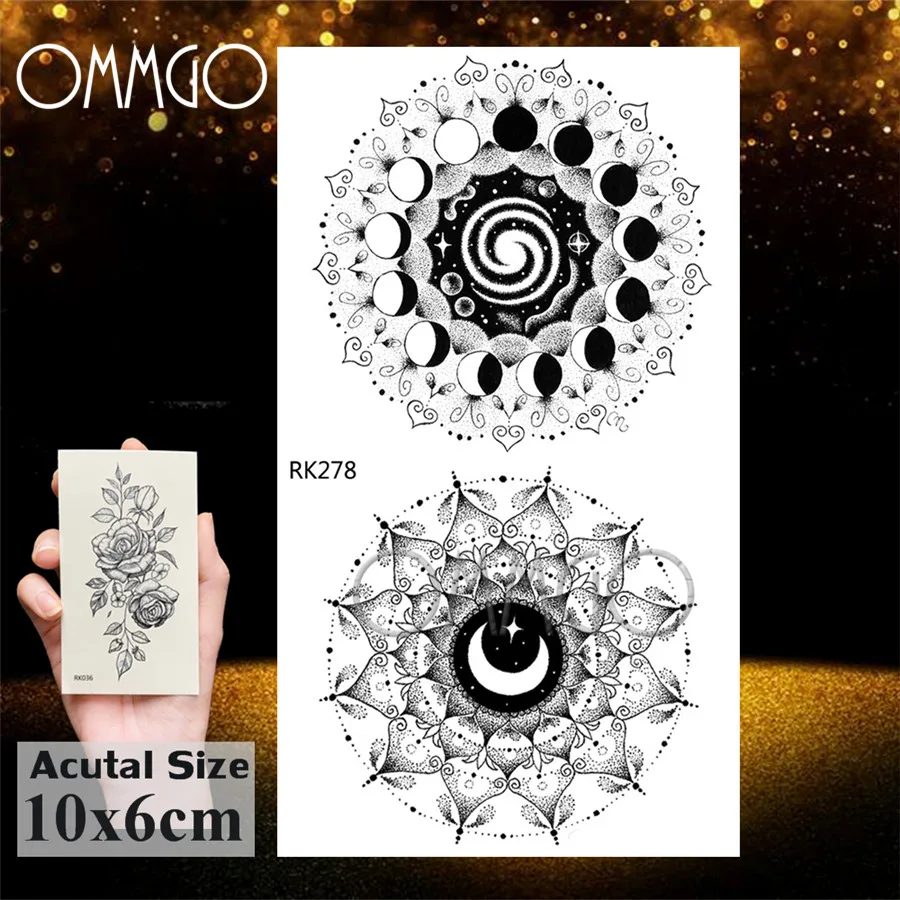 OMMGO пикантные черные сапоги серьги Henna Mandala цветок временные татуировки для девочек женский, черный Стикеры Индия михенди, штаны с