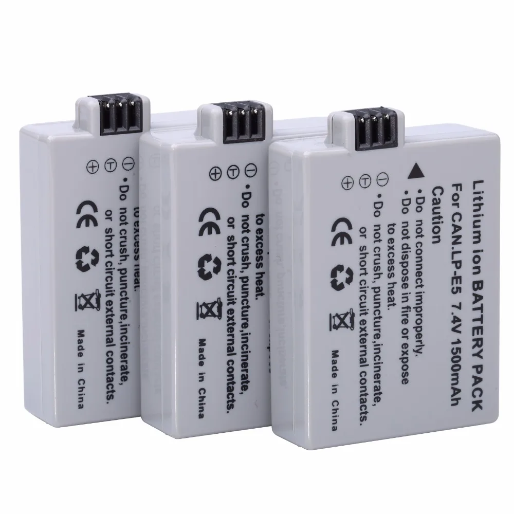 3Pcs Probty 1500mAh LP E5 LPE5 LP E5 Battery For Canon EOS Rebel XS