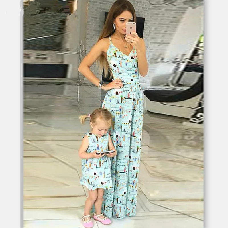 Sleeveless Long Strap Beach Dress For Mommy And Me Clothes Dress Mother 