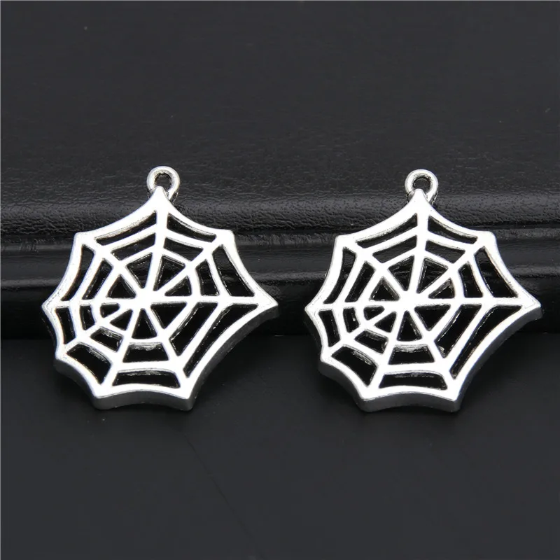 

30pcs Antique Silver Spider Web Charm Halloween Gift For Diy Jewelry Making A2941