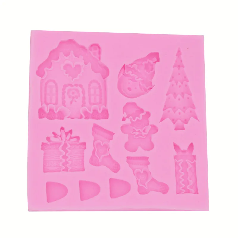 

Christmas Silicone Mold Cake Chocolate Fondant Mould Non-stick Baking Bakeware Decoration Liquid Ice Cube Tray Tree House Gift