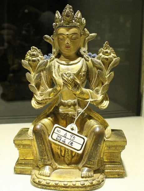 

wholesale factory Old Tibet Buddhism Temple Bronze 24K Gold maitreya buddha Kwan-Yin Statue