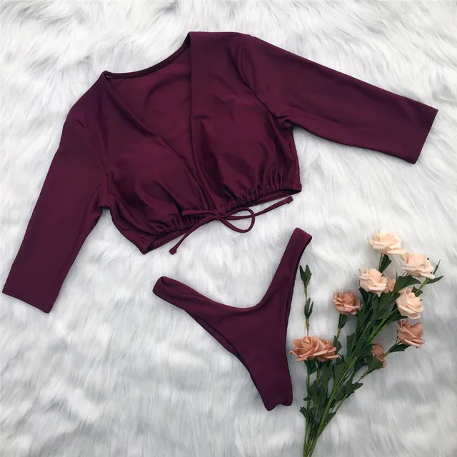 Half sleeve bikinis 2018 woman Micro bikini set Red sexy swimsuit Push