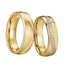 Alliance cz свадебное кольцо для мужчин и женщин золотого цвета из нержавеющей стали ювелирные изделия обручальные кольца для пар набор