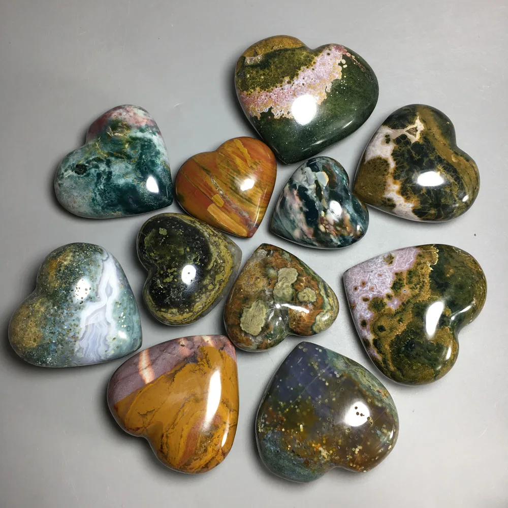 

1526g 11pcs Raw NATURAL OCEAN JASPER QUARTZ CRYSTAL HEART HEALING