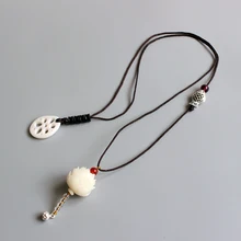 2016 Nueva Moda Artesanal de Semillas Bodhi Loto Flor Colgante Elegante Collar de Soga Larga Para Las Mujeres de La Muchacha Étnica Joyas Al Por Mayor