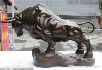 

16" Chinese Pure Bronze Copper Feng Shui wealth Money OXEN cow OX Bull Art Statue