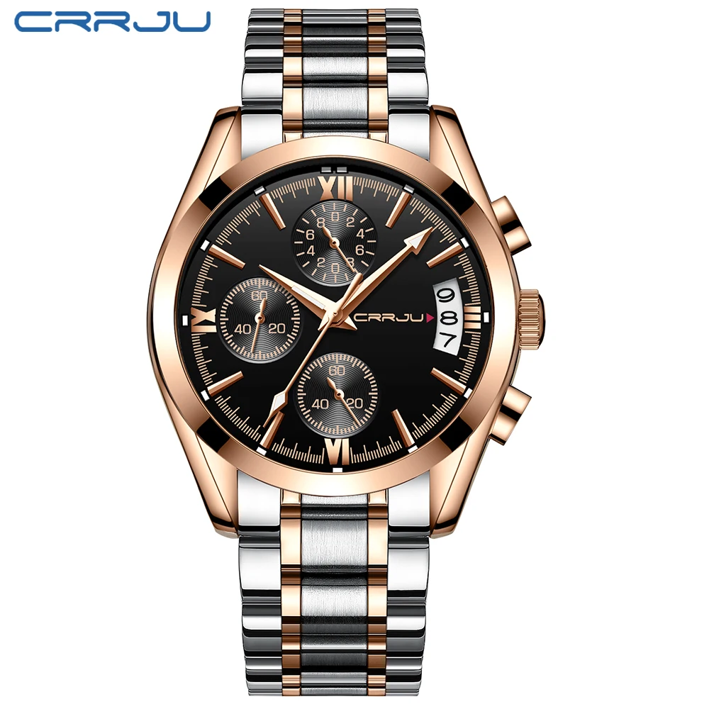 

Crrju Watches Men Luxury Brand Quartz Wrist Watch Male Sports Military Stainless steel band Watches Chronograph Clock man
