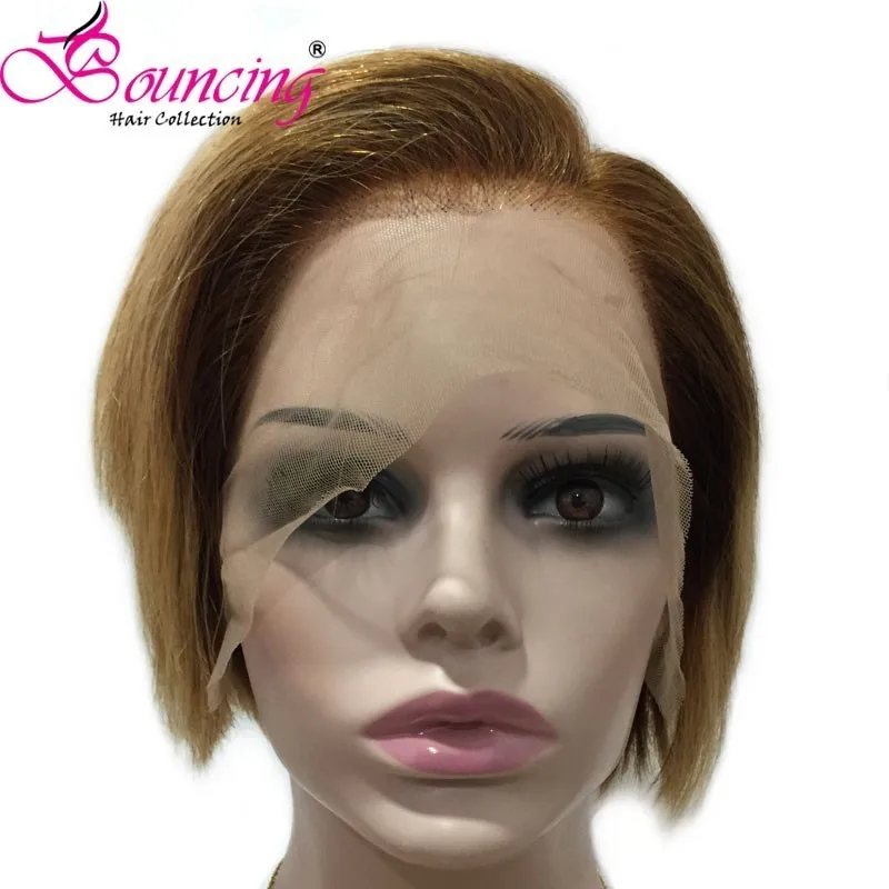 Bouncing Hair короткие стриженые парики из натуральных волос remy 150 плотность T4/27 цвет для женщин натуральные короткие парики