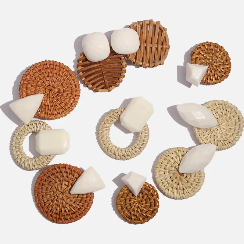 

Flatfoosie Multiple Style Korea Handmade Wooden Straw Weave Rattan Vine Braid Drop Earrings New Fashion Geometric Long Earring