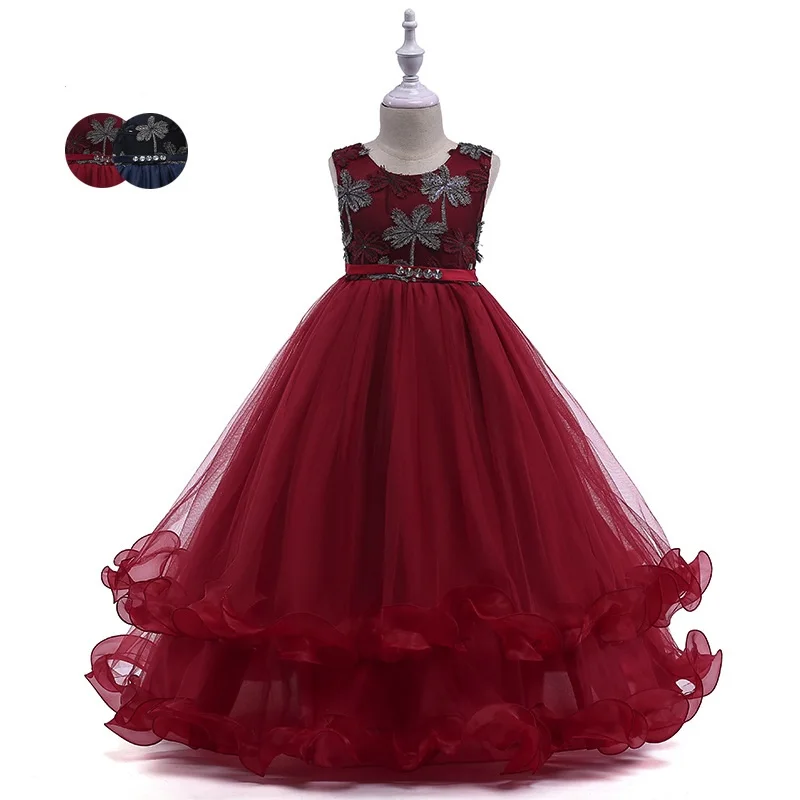 

LP-76- European and American New Fashion Children's Princess Dress Spring and Summer Clothes Embroidered edge Net Gauze Dress