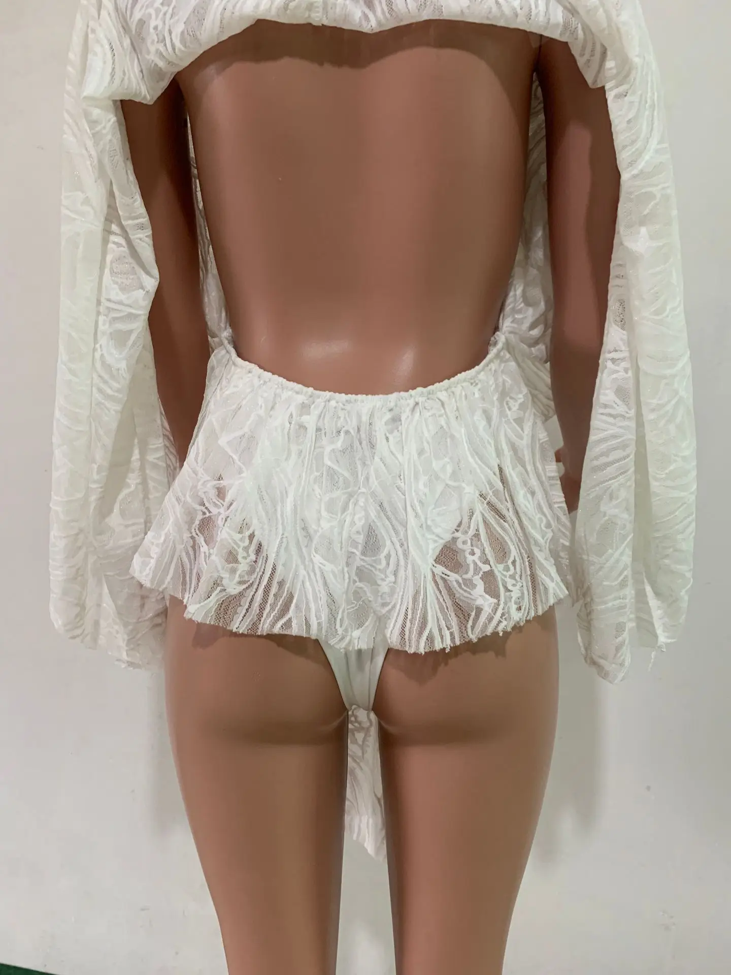 Летнее женское кружевное пляжное платье, туника для бикини(bikini cover up сексуальная прозрачная купальные костюмы V-Neck clocak рукава Купальник с крышкой ups