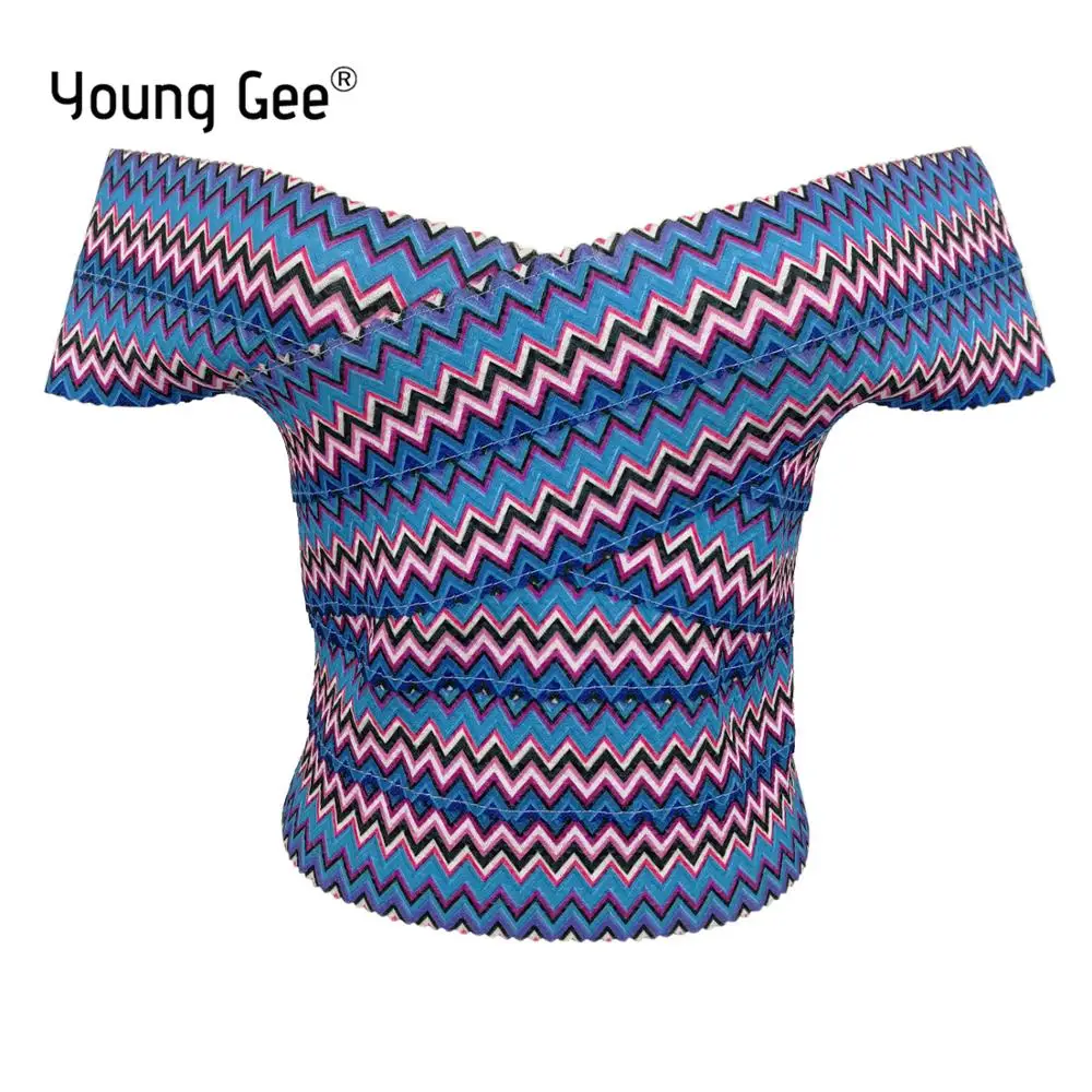 Женская блузка Young Gee с открытыми плечами в голубую полоску модная уличном стиле |