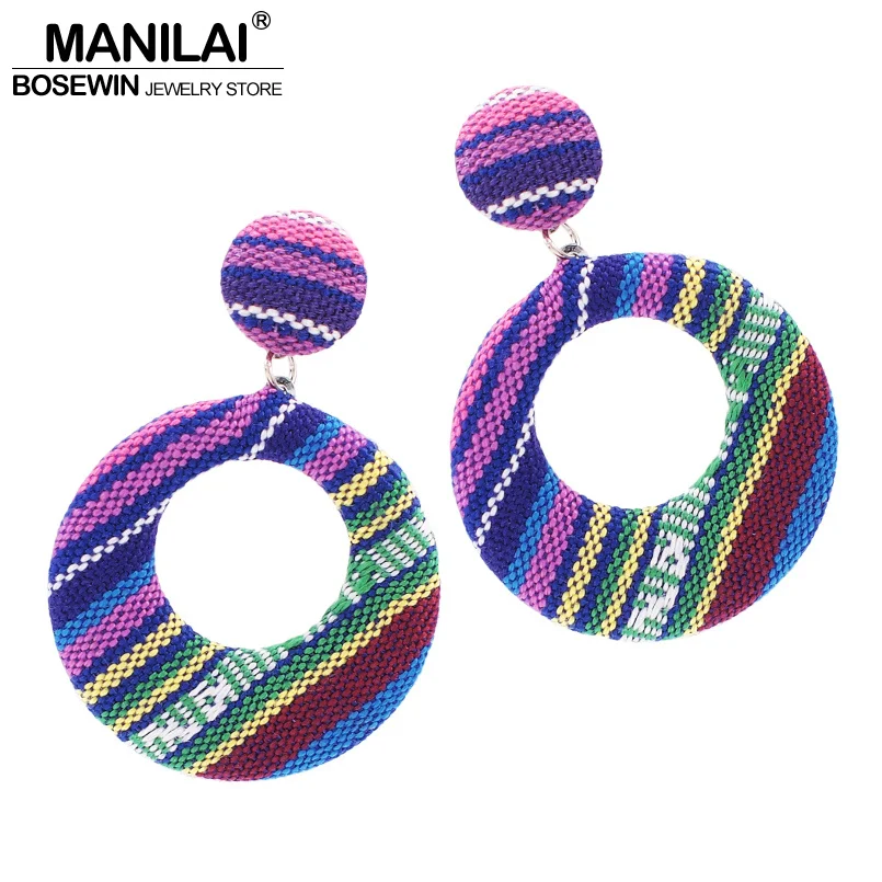

MANILAI Bohemian Handmade Cloth Drop Earrings Women Unique Design Fashion Indian Jewelry Button Shape Dangle Earrings