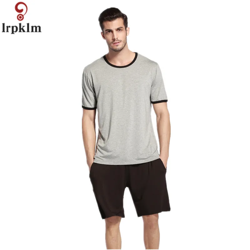 High End Brand Men's Pajamas Two piece 2018 Summer New Large Size Solid