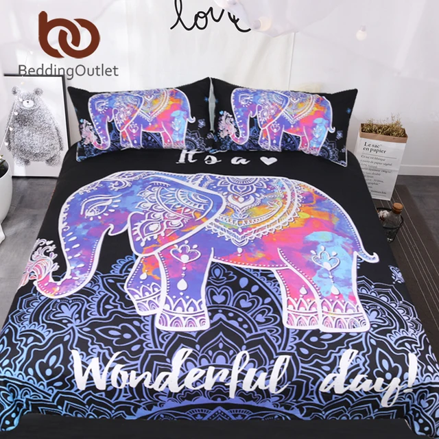 Beddingoutlet Colorful Elephant Bedding Set Queen Size Bohemian Beddingoutlet Colorful Elephant Bedding Set Queen Size Bohemian Duvet Cover Mandala Bed Black Animal Print