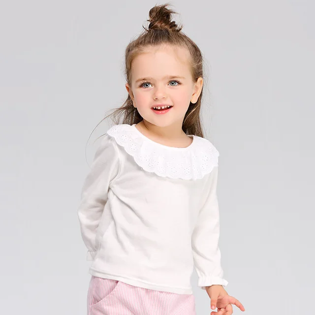 little baby Girls White Blouse 80 120cm Cotton School Girl Blouse For Girls Shirts Spring