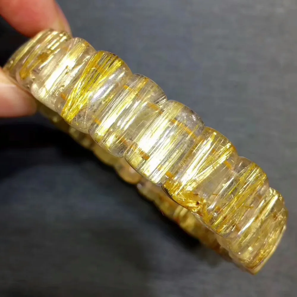 14x6 мм натуральный Титан Золото Рутиловый Кварц Браслет Кристалл желтый золотой прямоугольная бусина роскошный браслет Прямая доставка