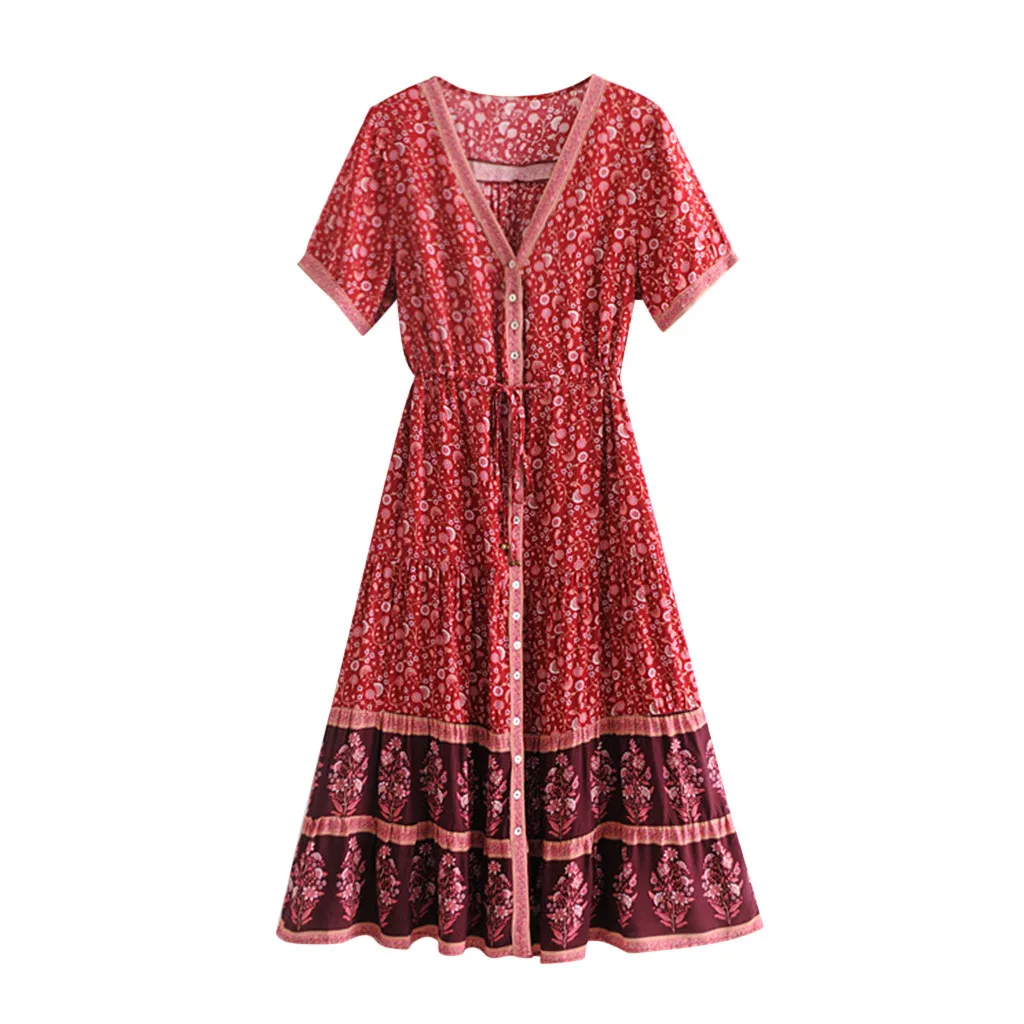 Женское летнее платье больших размеров, летнее, праздничное, бохо, длинное, макси, для вечеринки, Пляжное платье, женское, новинка, vestidos - Цвет: red