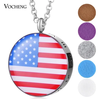 

10pcs/lot 30mm American Flag Aroma Diffuser Jewelry Pendant 316L Stainless Steel Perfume locket without Felt Pads VA-424*10