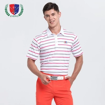 

EVERIO Summer men's golf tshirt short-sleeve outdoor sportswear breathable polo shirts moisture-wicking pinstripe 5colors