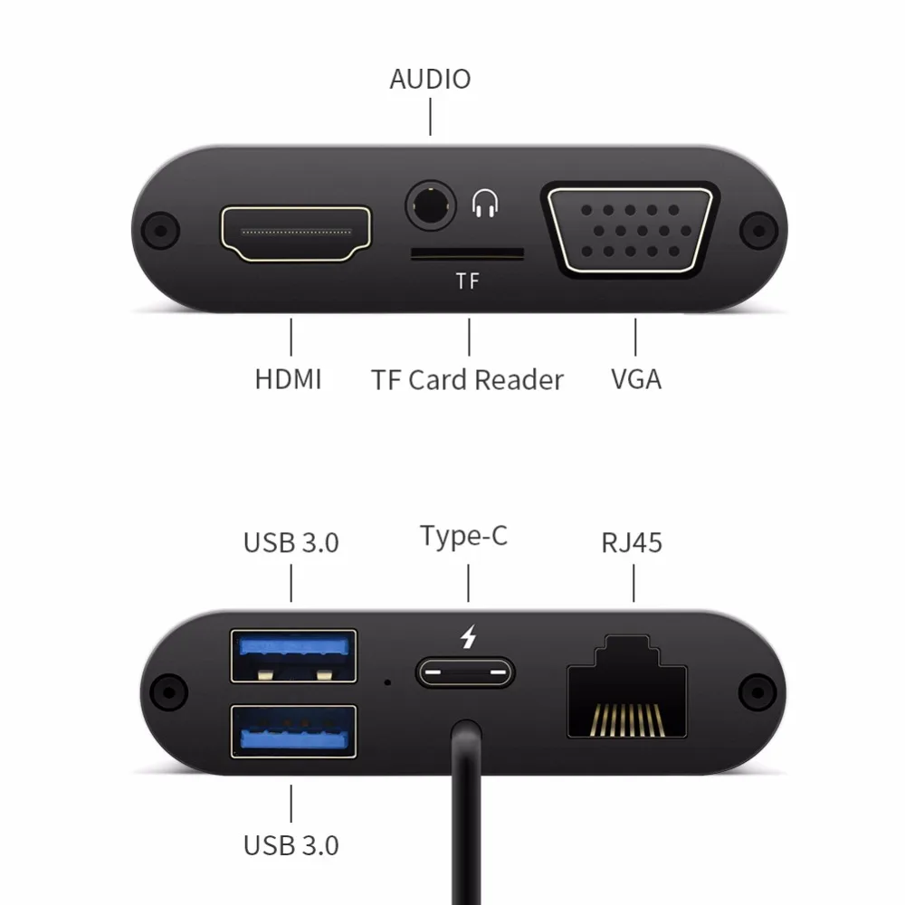 YOJOCK USB-C концентратор адаптер с HDMI 4K 30 Гц, VGA, аудио разъем, Ethernet RJ45, USB 3,0, слот для карт TF, type-C PD порт для Macbook Pro