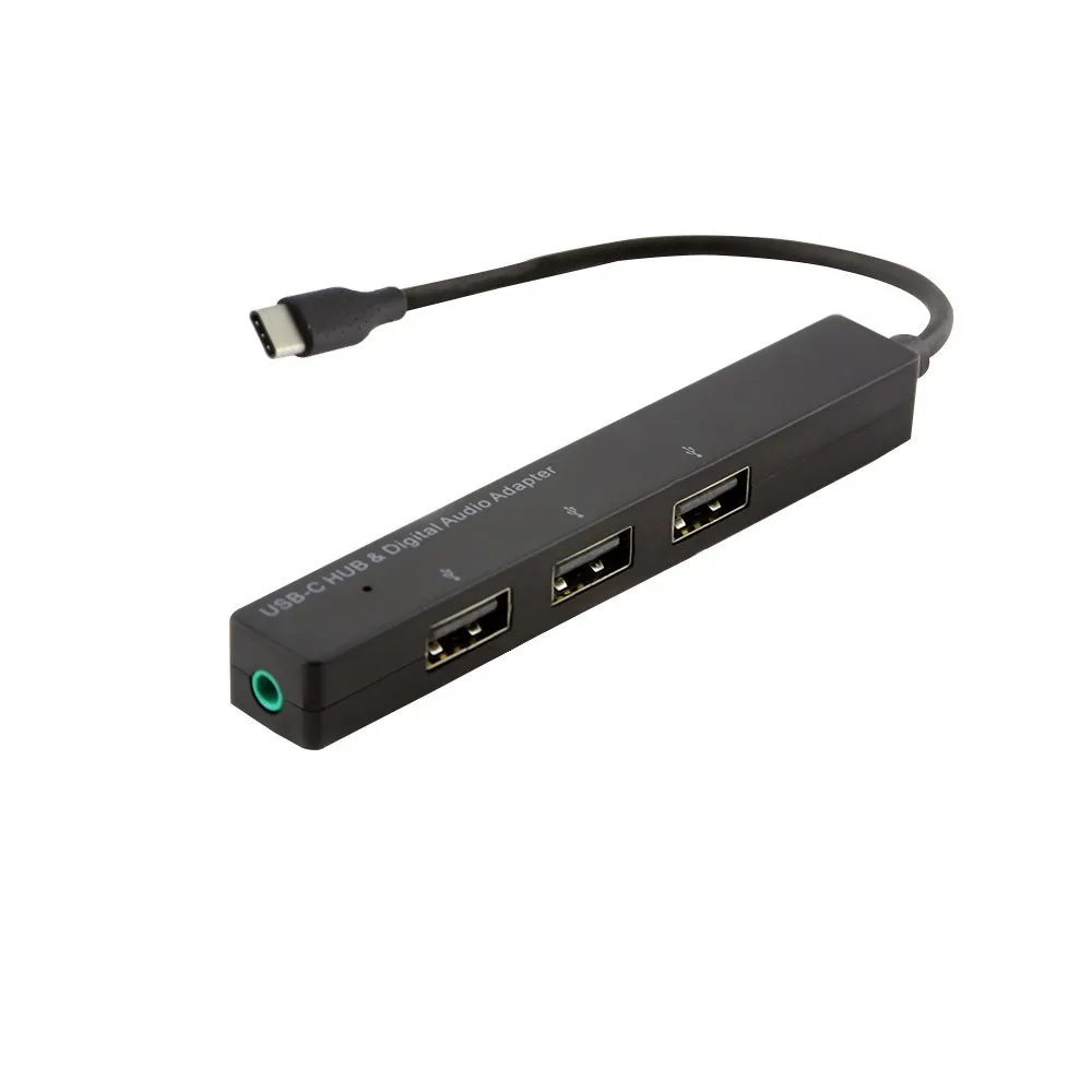Type-C HUB 3 Ports USB 2.0 HUB 3.5mm Earphone Music Digital Audio