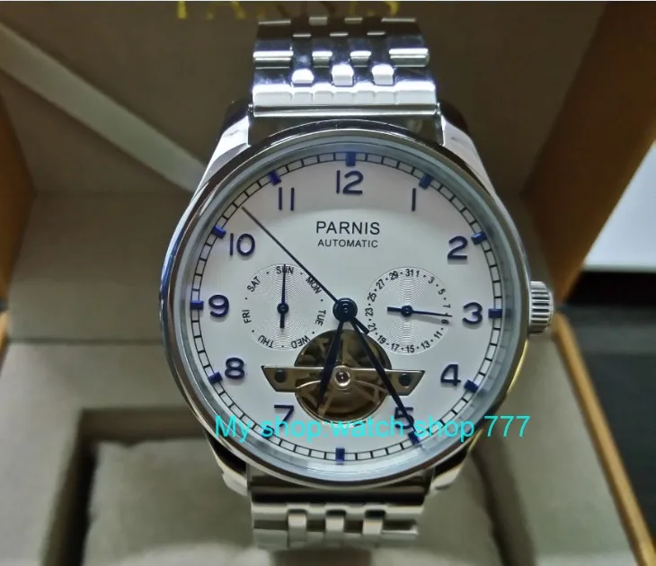 

43mm PARNIS Automatic Self-Wind Mechanical movement men's watche multifunction Auto Date and Automatic week zdgd14a