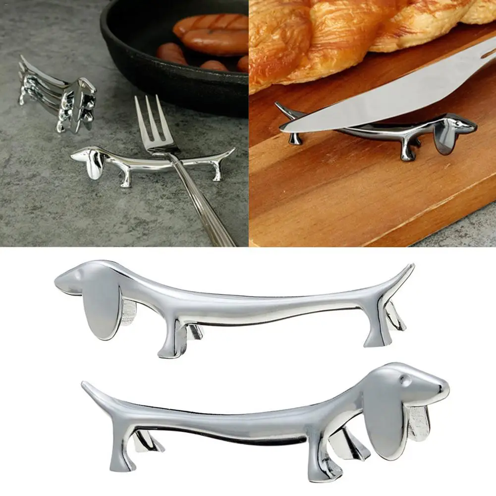 

Cute Dog Chopsticks Holder Stainless Steel Spoon Rest Shelf Fork Storage Rack Home Hotel Dining Table Decoration Supplies Tools