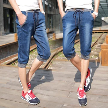 Джинсы большого размера Шорты мужчин 2019 Летняя мода упражнения Шорты тонкий прямой мужской drawstring джинсовые капри мужчин Шорты