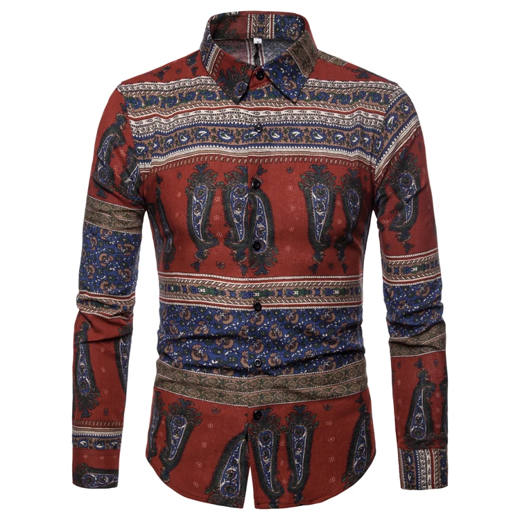Новые осенние Цветочные Camisa Masculina Мода ретро мужские с длинным рукавом Гавайская рубашка мужской повседневное Бизнес Slim Fit рубашки для