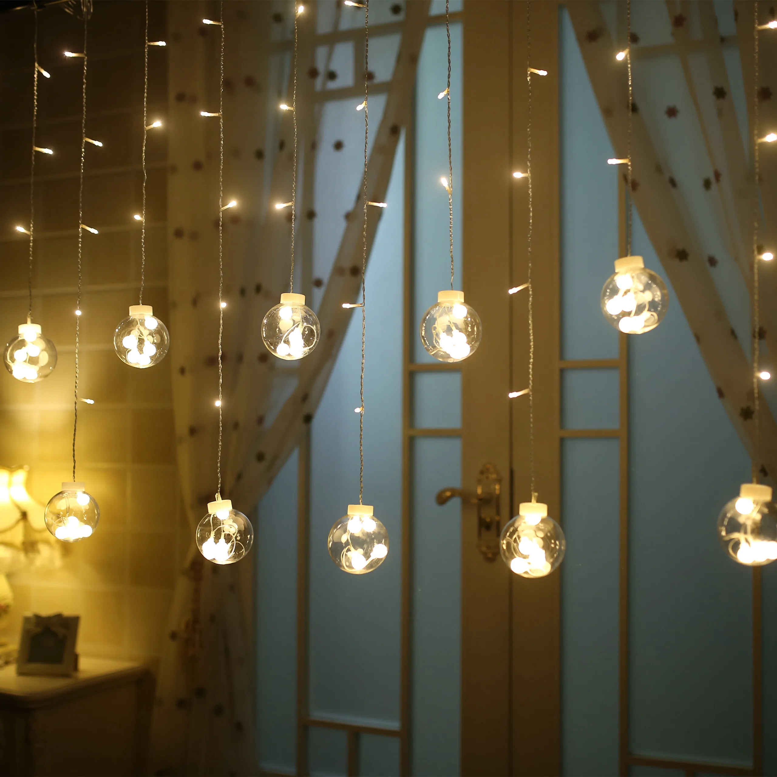

YIYANG 2m 12 Transparent Wishing Balls LED Curtain Fairy Tale String Lights 220V Romantic Xmas Wedding Party Decoration Lights