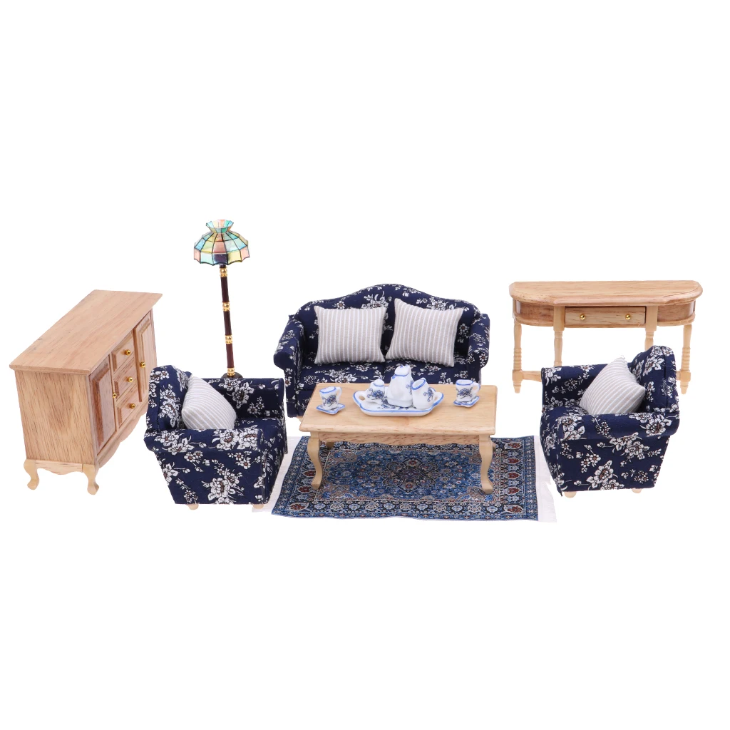 Handmade 1/12 scale Dollhouse Living Room Furniture Floral ...
