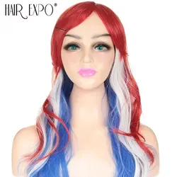 Волос Экспо Сити Косплэй аниме парики синтетические волосы длинные волнистые имитация челок синий красный, Белый Вечерние парик красочные