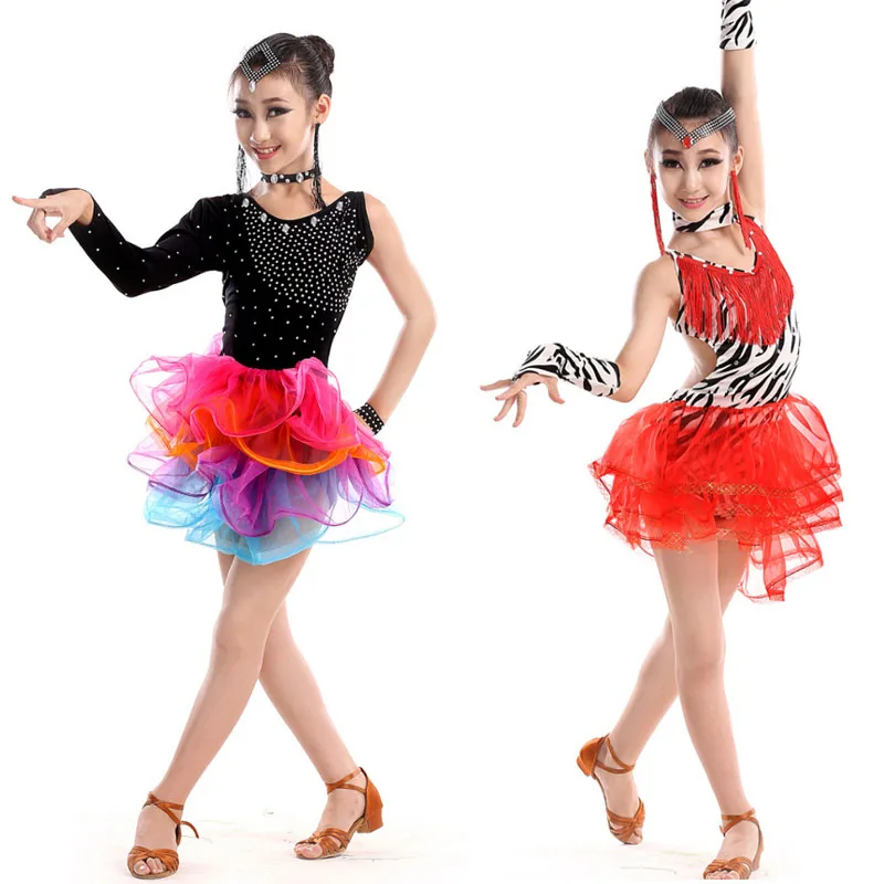 Платье для латинских бальных танцев с блестками для девочек детское танцевальное платье для фигурного катания профессиональная балетная пачка, одежда для соревнований