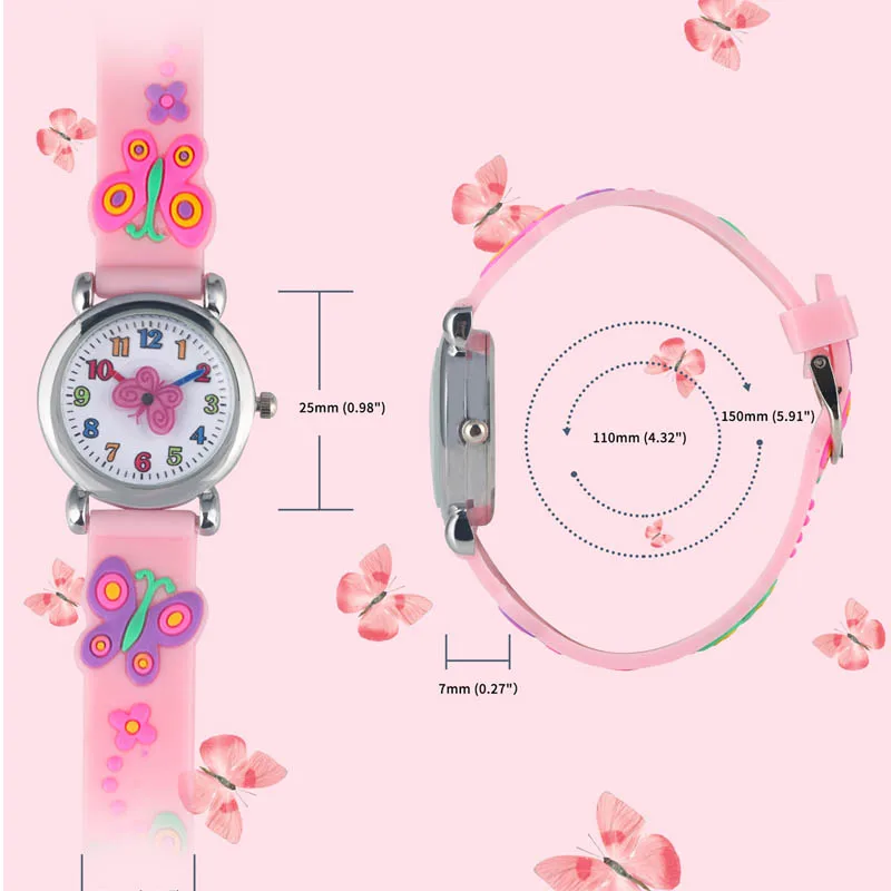 Детские часы 3D мультфильм бабочка цветок силиконовый ремешок Детские часы кварцевые наручные часы для маленьких девочек милые часы Montre Enfant