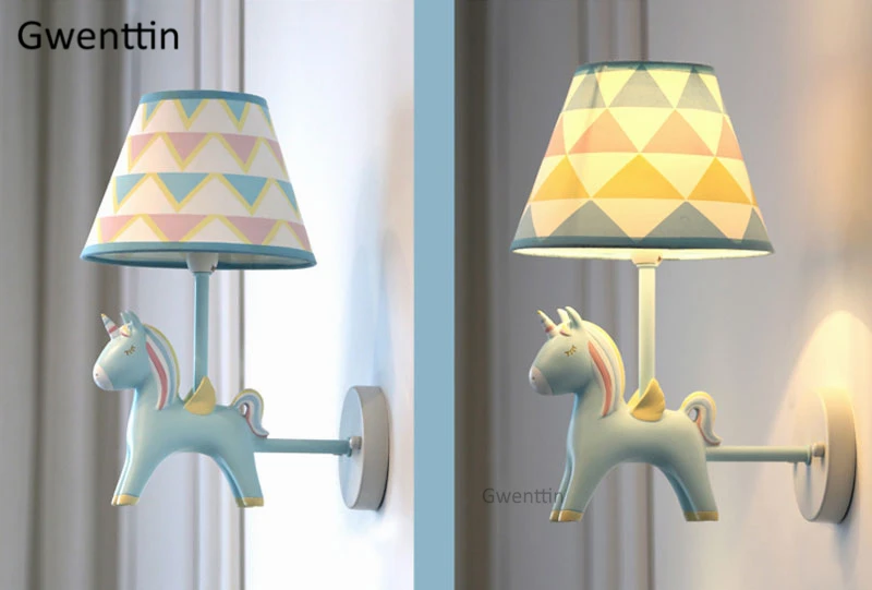 Настенный светильник в скандинавском стиле с единорогом, современный светодиодный настенный светильник в виде животных, зеркальные светильники из смолы для детей, прикроватные лестницы для спальни, домашний декор